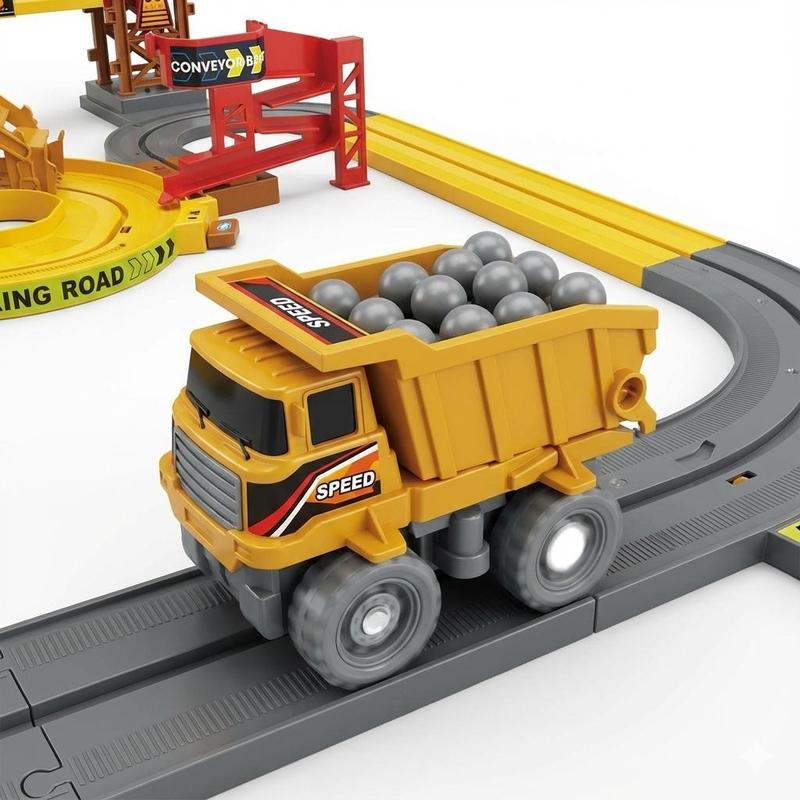 Motorized dump truck driving the quarry route